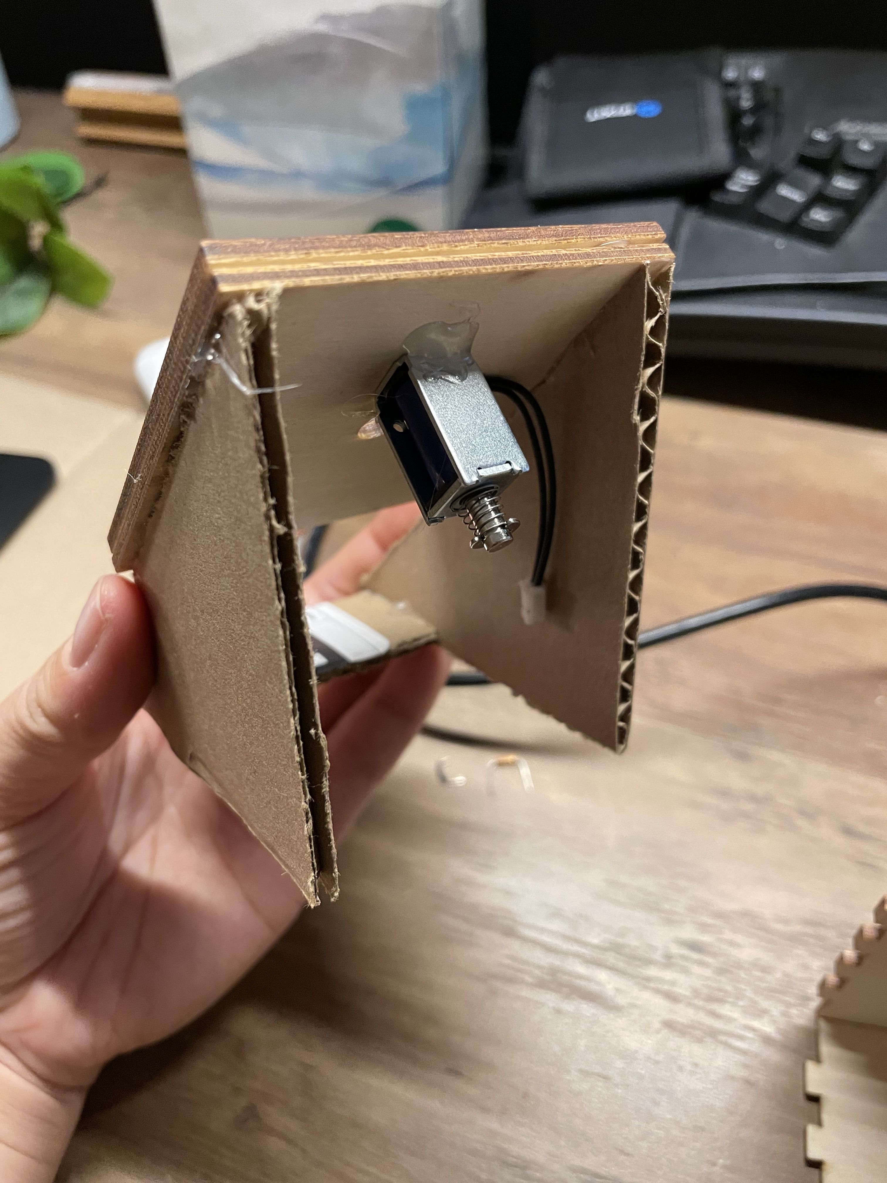 back of jig, including hot-glued solenoid