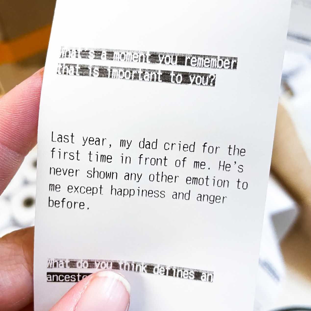 Question and answer printed on thermal paper