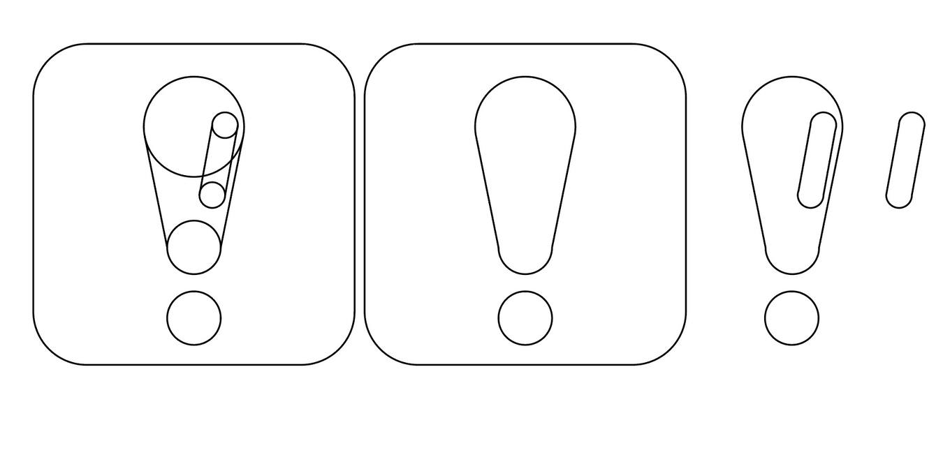 Screen shot of the chosen design, an exclamation point within a square with rounded corners.