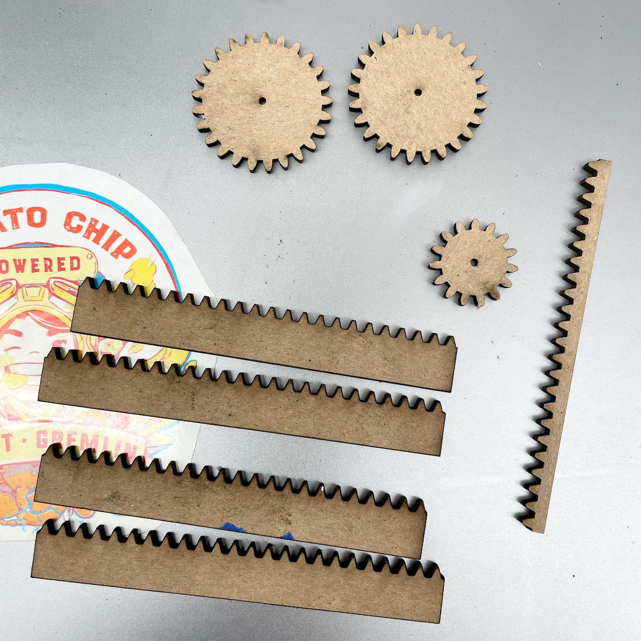 rack and pinion gears cut from matboard
