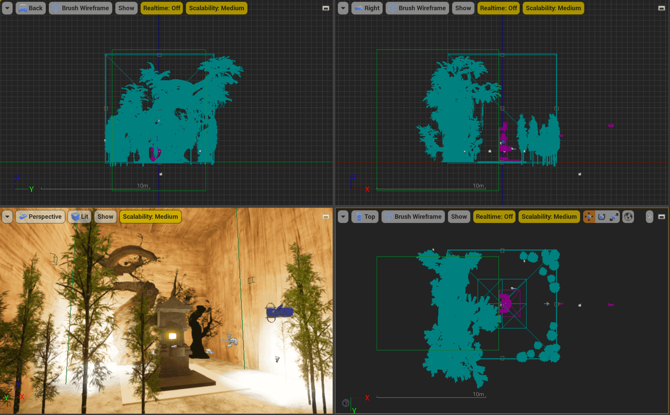 Screenshot of various perspectives of the level